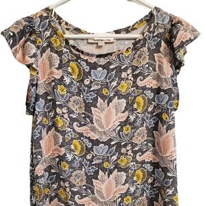 Loft Floral Flutter Sleeve Short Sleeve Dressy Top in Size Small